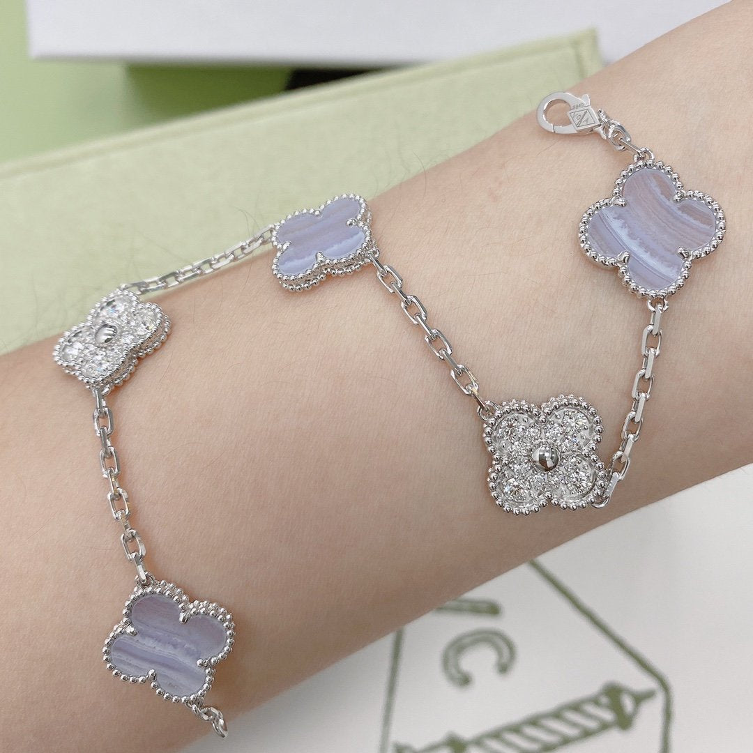 [Clover Jewelry]CLOVER  5 MOTIF DIAMOND PURPLE CHALCEDONY BRACELET SILVER