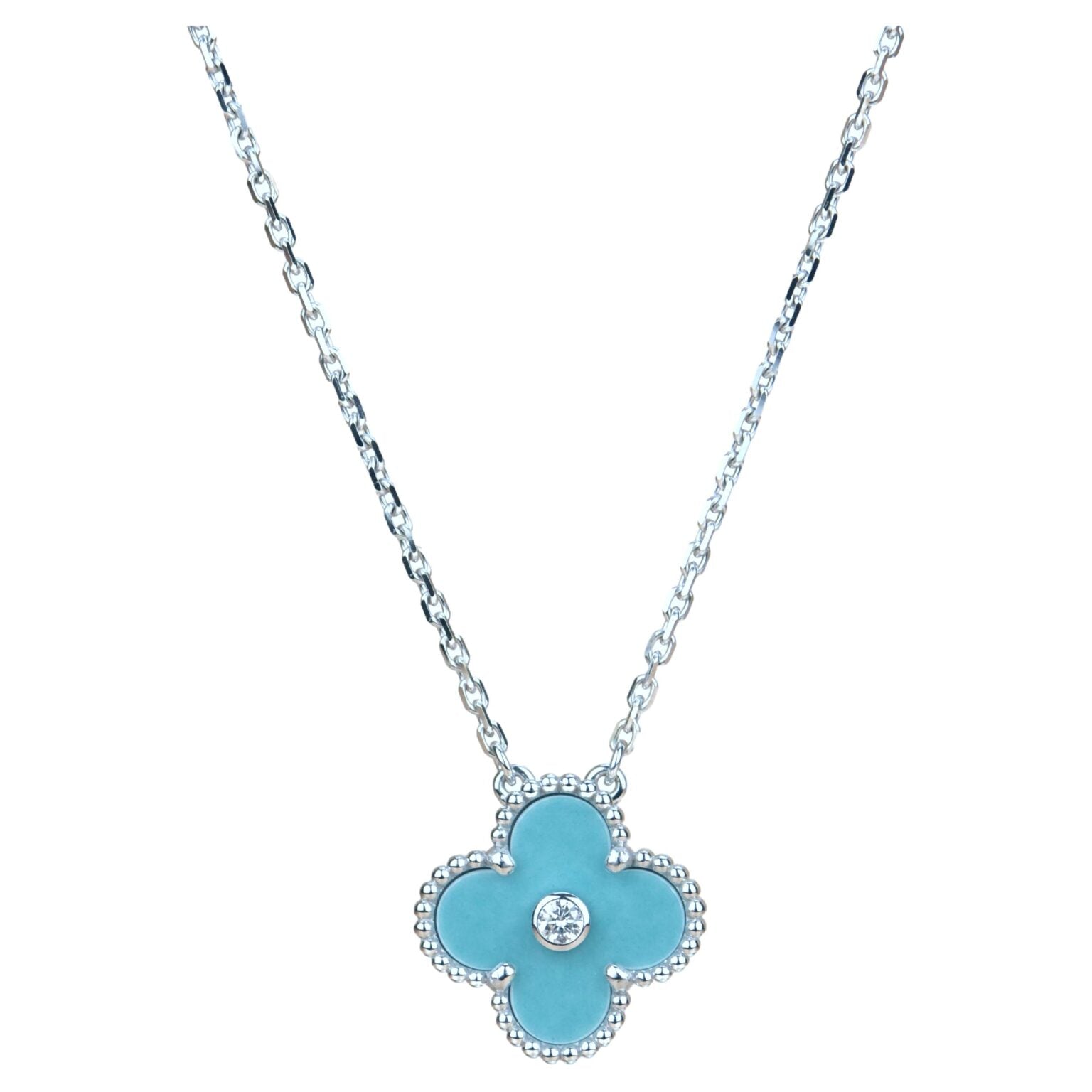 [Clover Jewelry]CLOVER 15MM DIAMOND SVRES PORCELAIN  NECKLACE SILVER