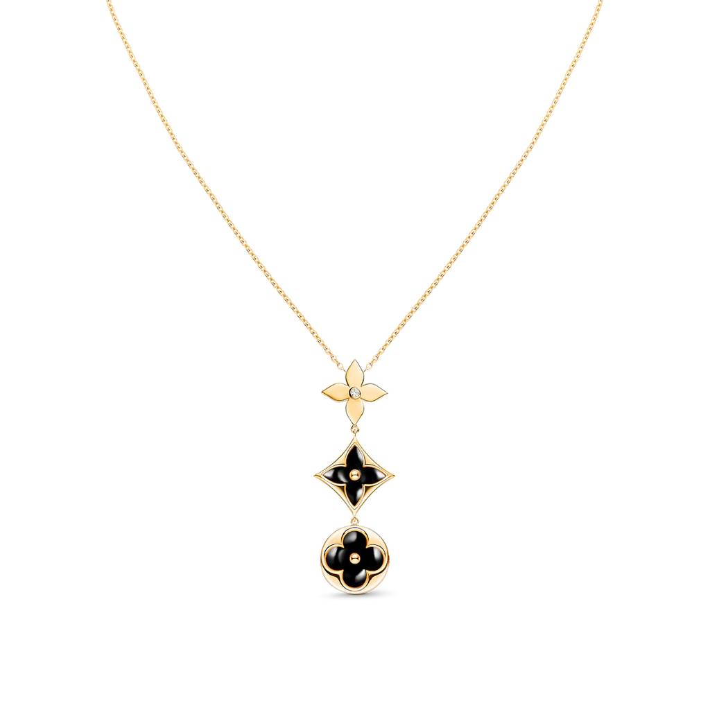 [Clover Jewelry]STAR AND SUN ONYX PINK GOLD NECKLACE