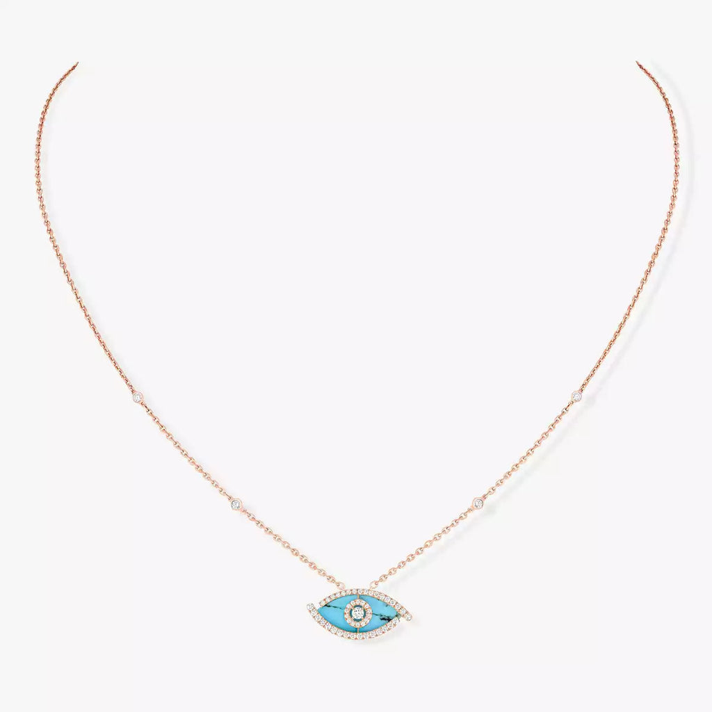 [Clover Jewelry]Lucky Eye Diamond Necklace in Rose Gold and Turquoise