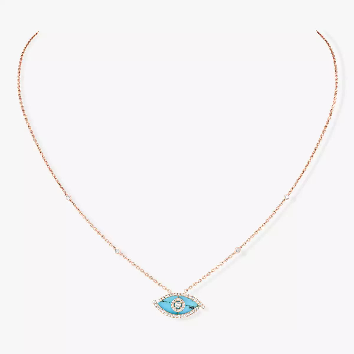 [Clover Jewelry]Lucky Eye Diamond Necklace in Rose Gold and Turquoise