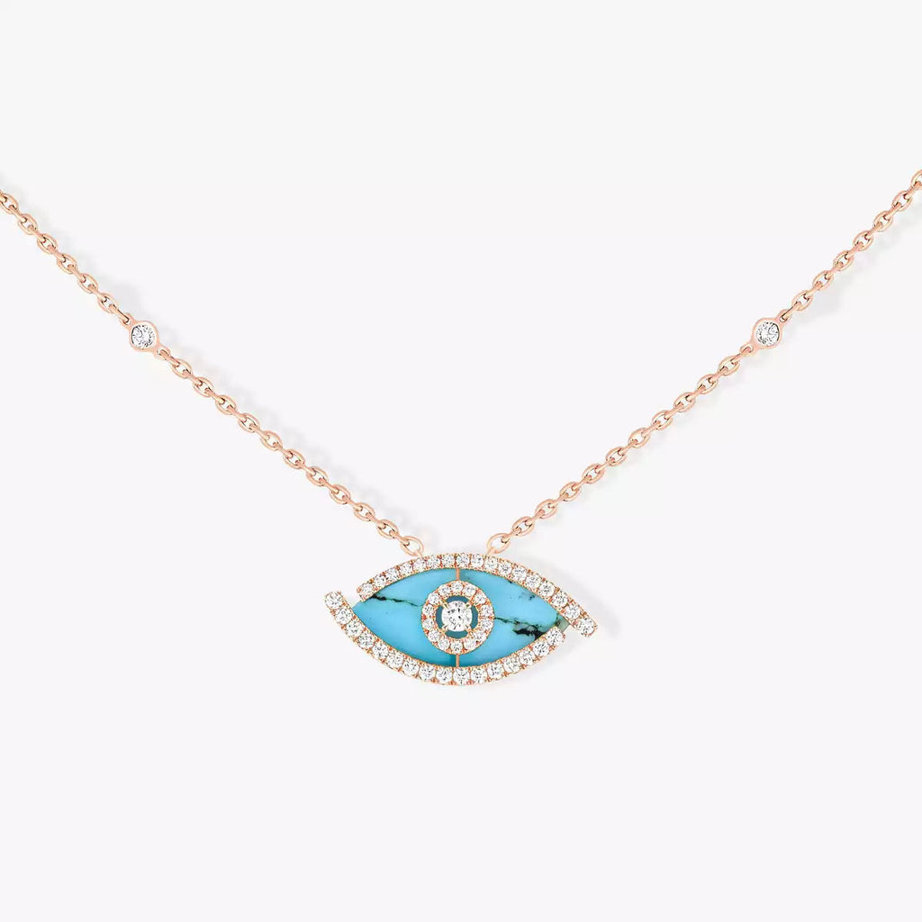 [Clover Jewelry]Lucky Eye Diamond Necklace in Rose Gold and Turquoise
