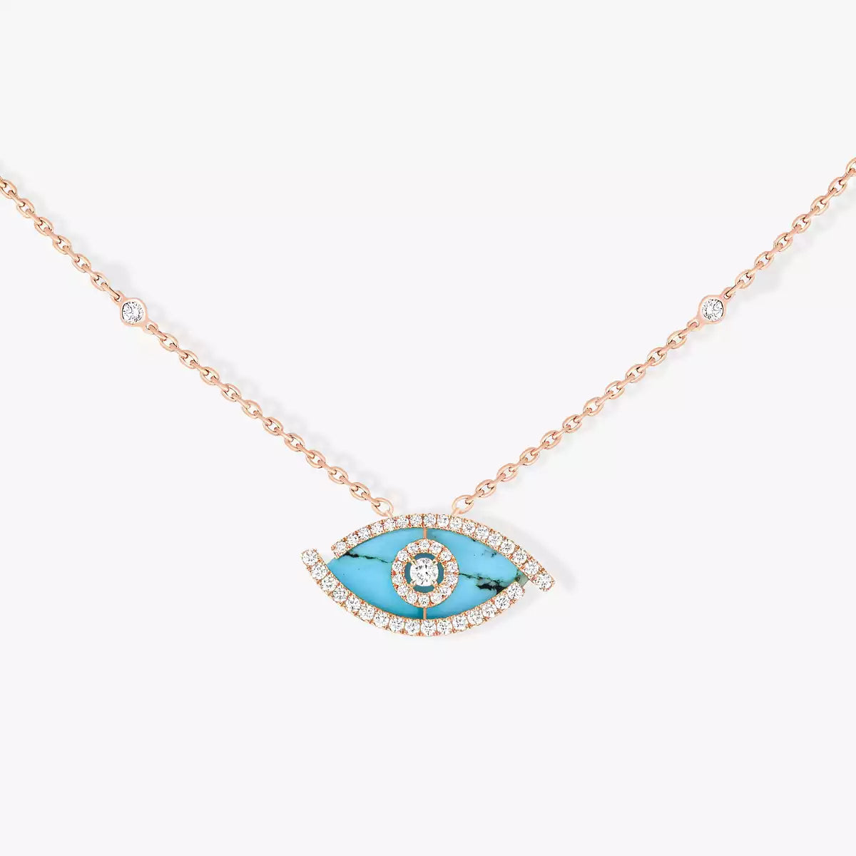 [Clover Jewelry]Lucky Eye Diamond Necklace in Rose Gold and Turquoise