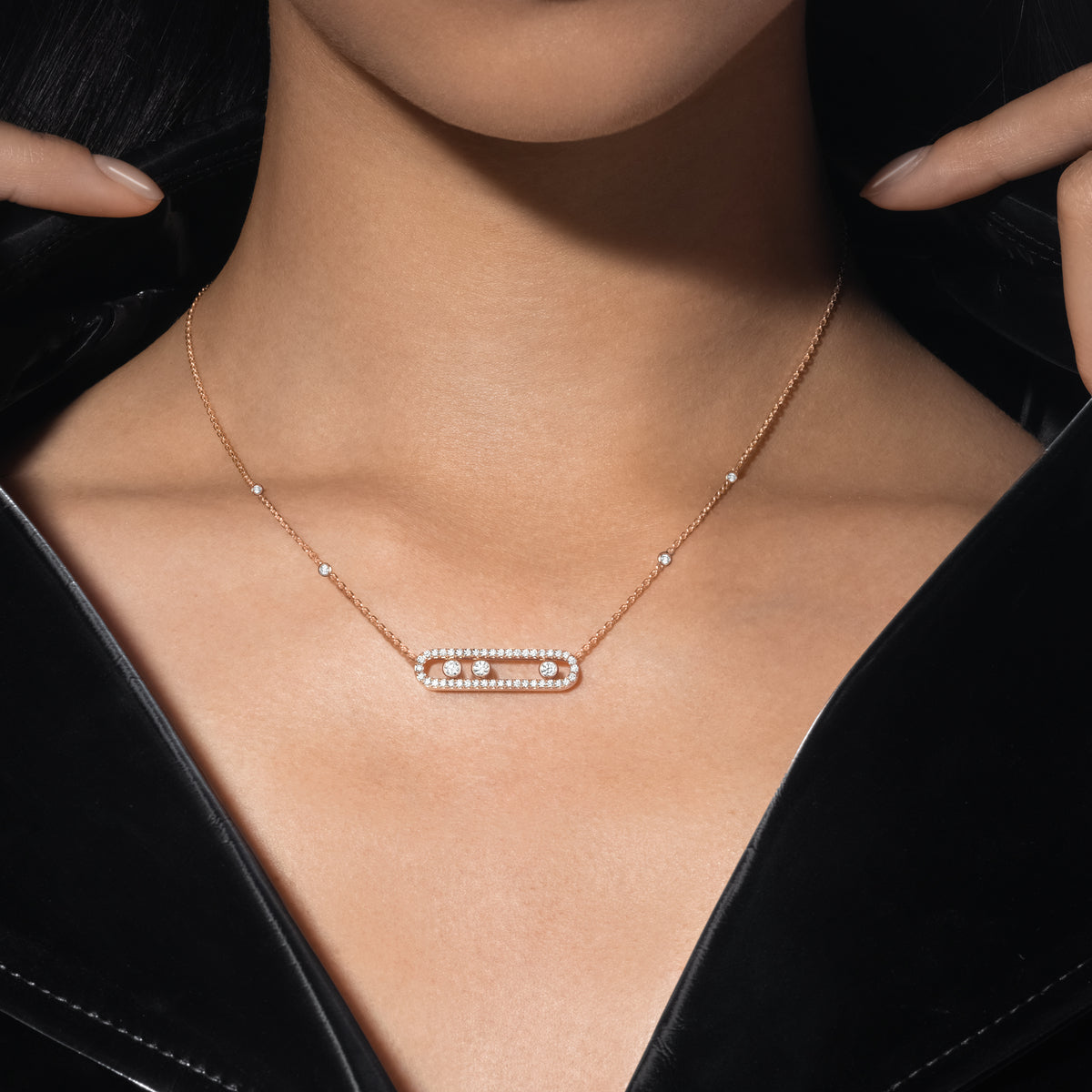 [Clover Jewelry] Move Pave_ Rose Gold Diamond Necklace