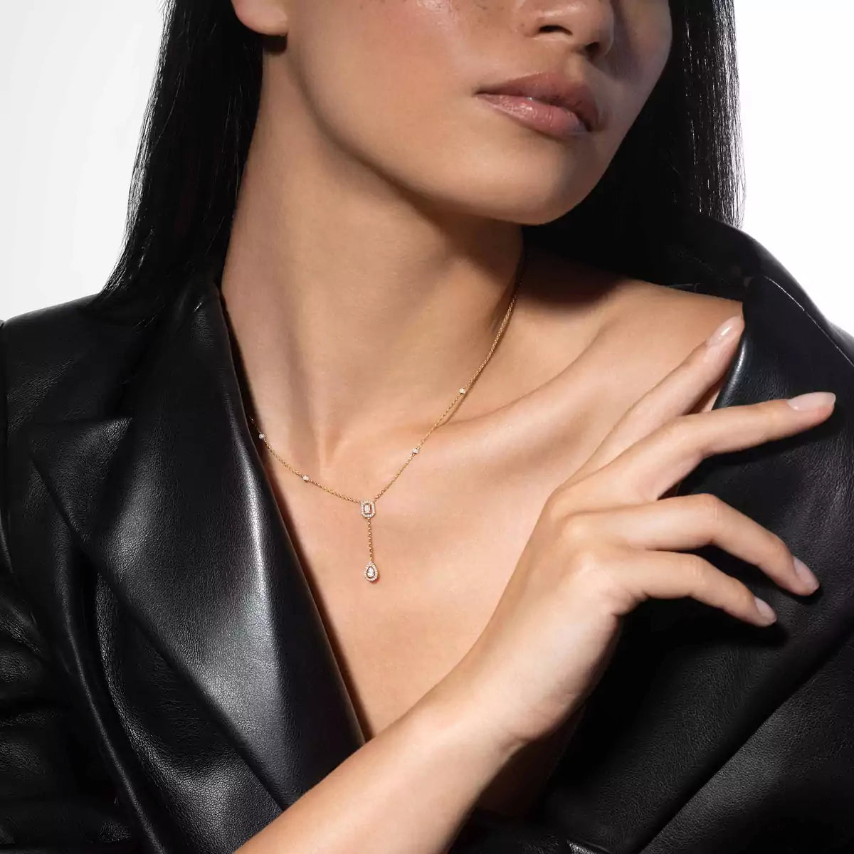 [Clover Jewelry]Gold Diamond Tie Necklace