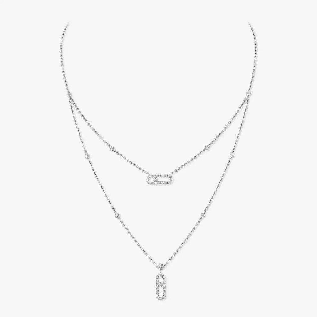 [Clover Jewelry]2 Rows Rose Gold Diamond Pave_ Necklace Move Uno