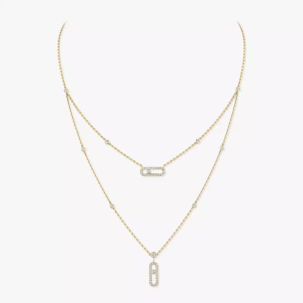 [Clover Jewelry]2 Rows Rose Gold Diamond Pave_ Necklace Move Uno