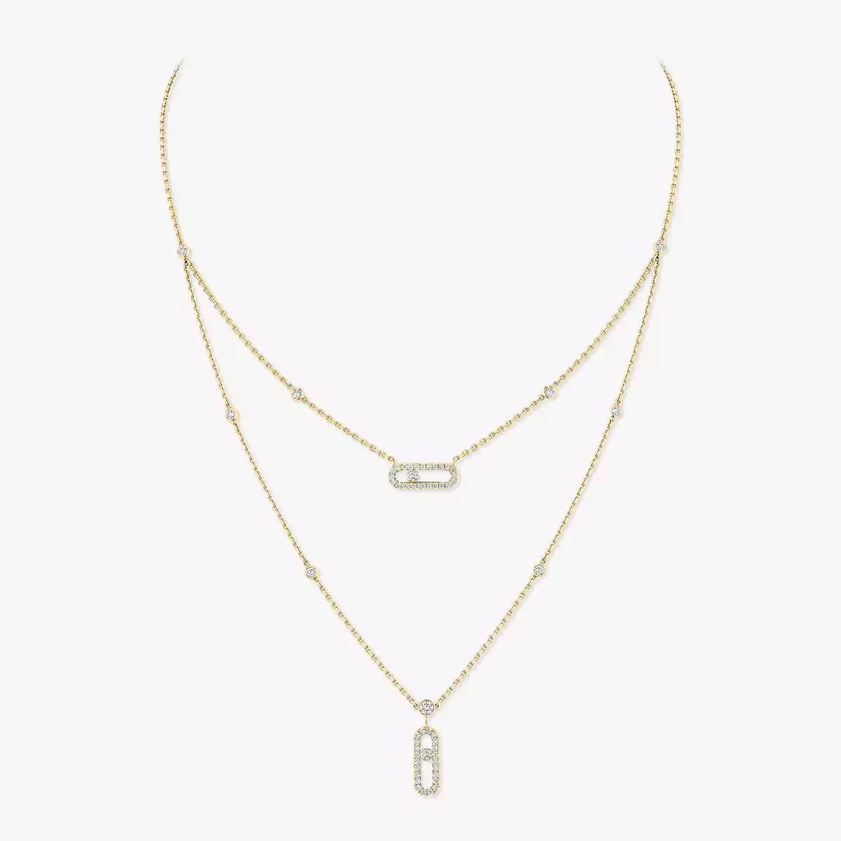 [Clover Jewelry]2 Rows Rose Gold Diamond Pave_ Necklace Move Uno