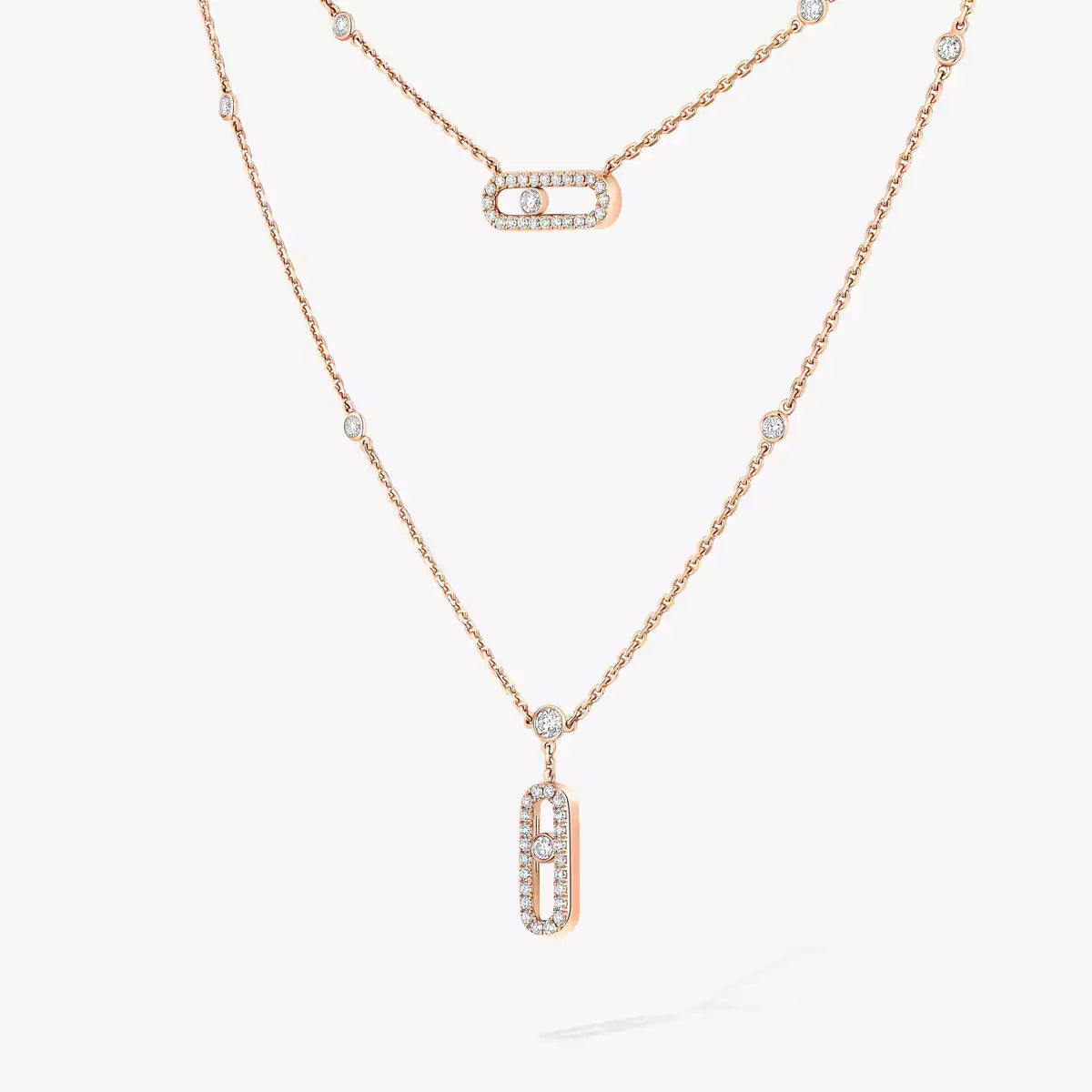 [Clover Jewelry]2 Rows Rose Gold Diamond Pave_ Necklace Move Uno
