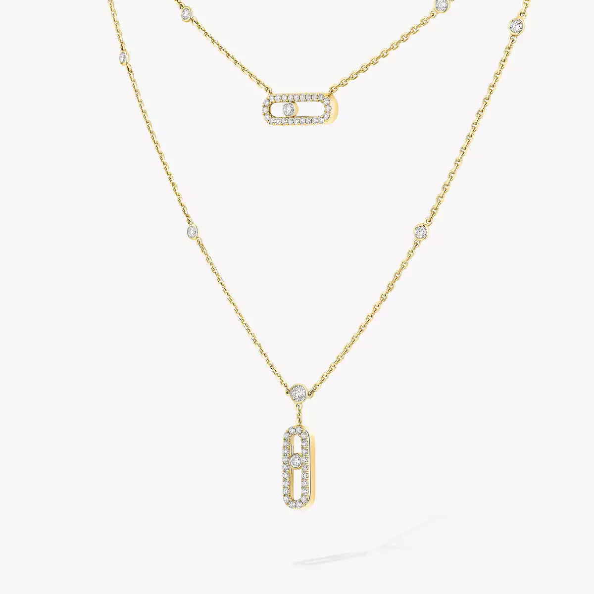 [Clover Jewelry]2 Rows Rose Gold Diamond Pave_ Necklace Move Uno