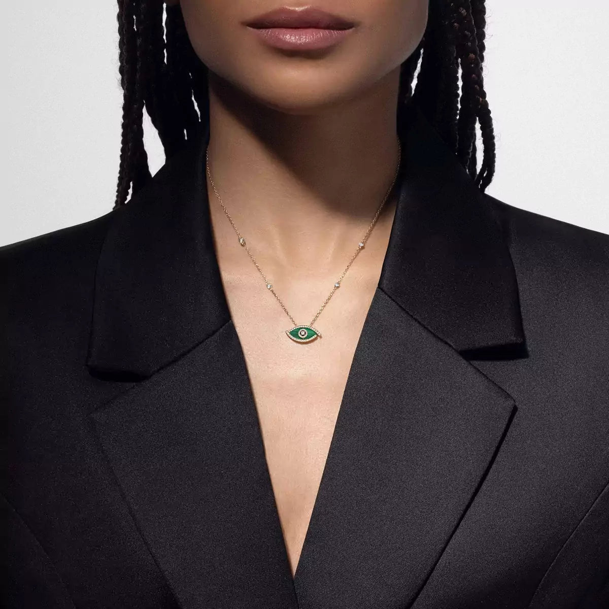 [Clover Jewelry]Lucky Eye Diamond Necklace in Rose Gold and Turquoise