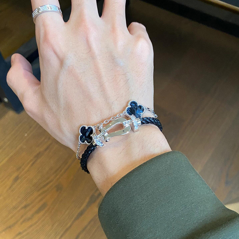 [Clover Jewelry]CLOVER 5 MOTIF PIETERSITE SILVER BRACELET