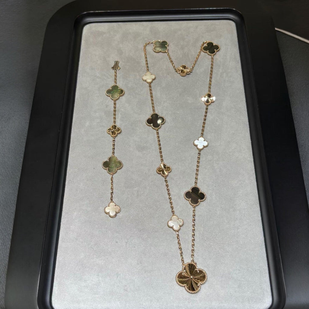 [Clover Jewelry]DETACHABLE CLOVER 15(11+4) FLOWER ROSE GOLD NECKLACE SET