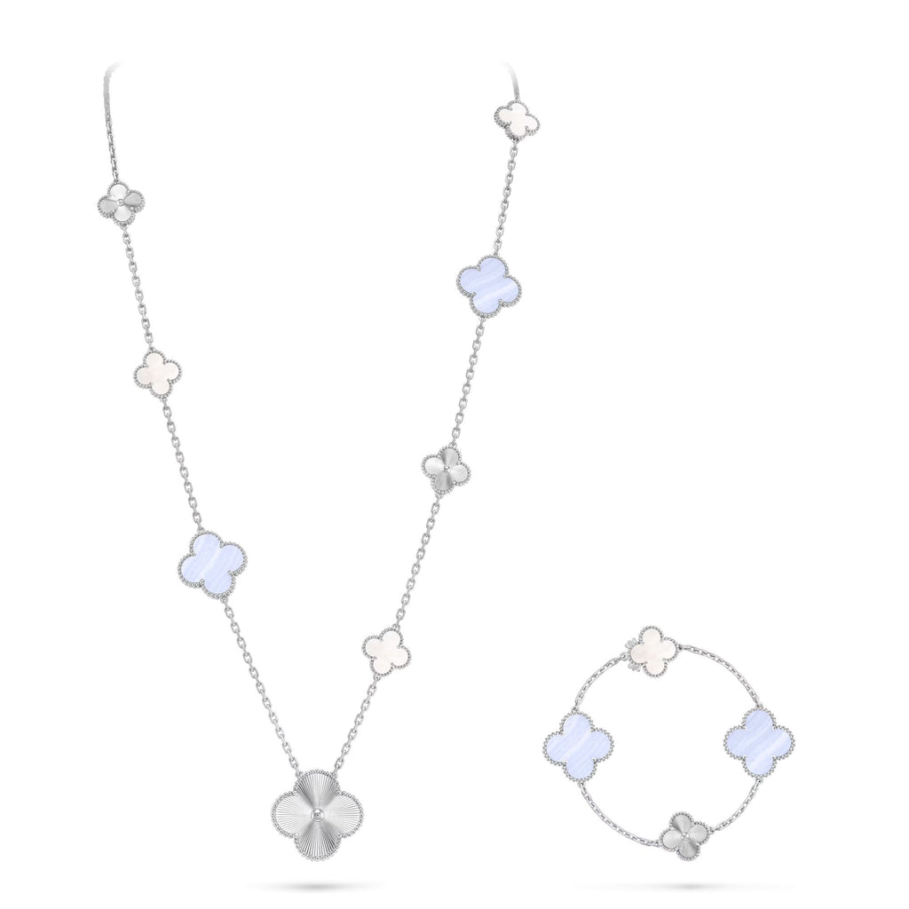 [Clover Jewelry]DETACHABLE CLOVER 15(11+4) FLOWER SILVER NECKLACE SET