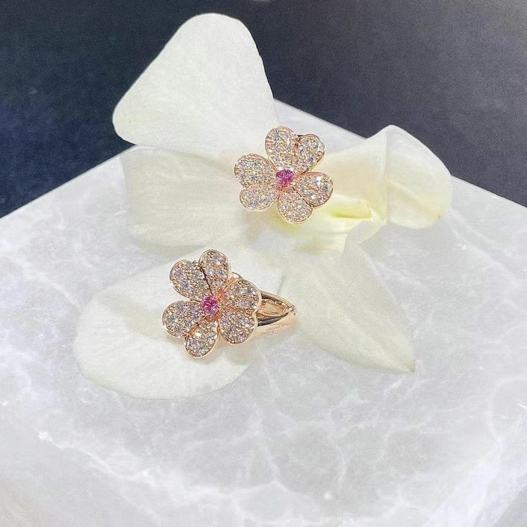 [Clover Jewelry]FRIVOLE PINK GOLD FLOWER DIAMOND EARRINGS