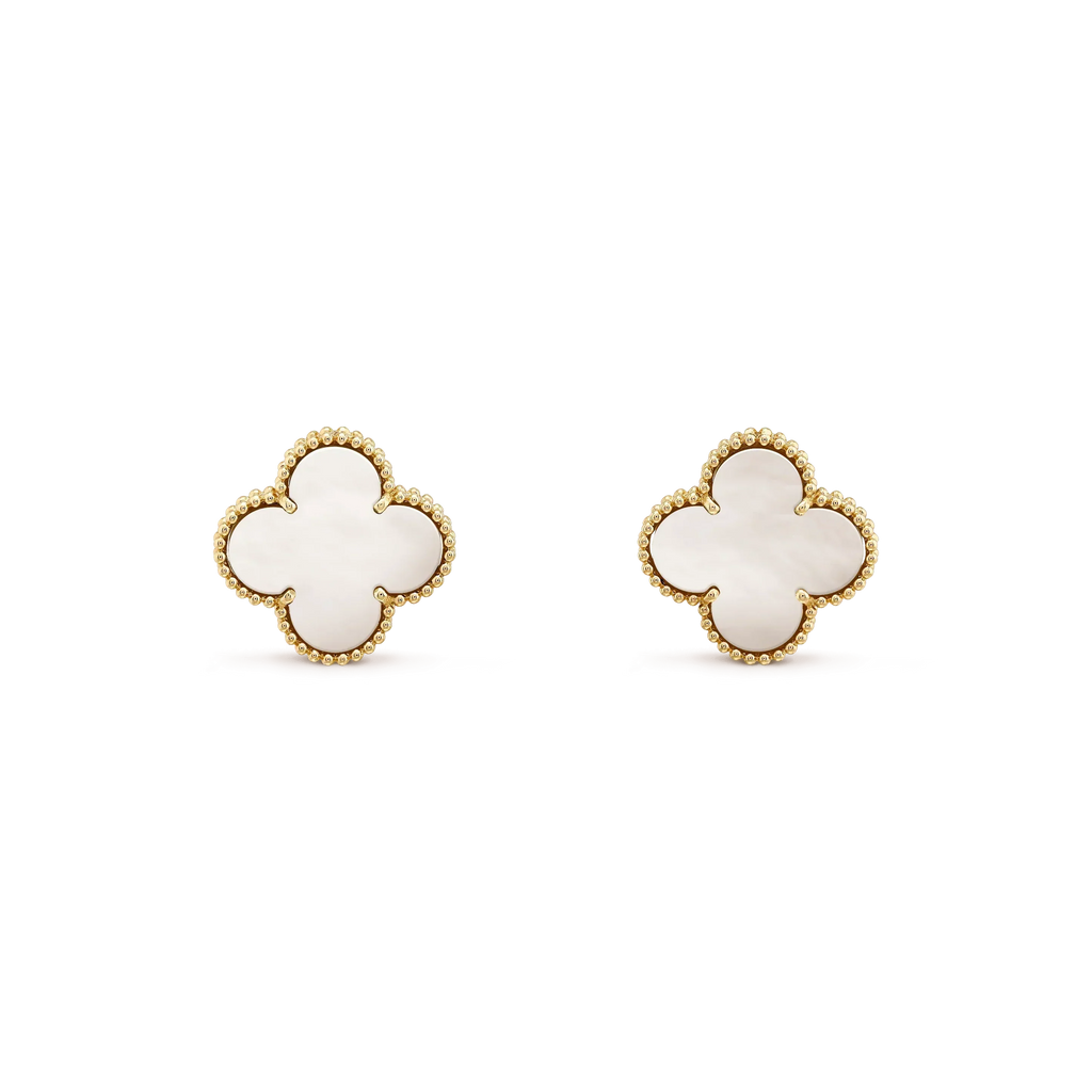 [Clover Jewelry]CLOVER MEDIUM 1 MOTIFS  WHITE MOP STUD EARRINGS