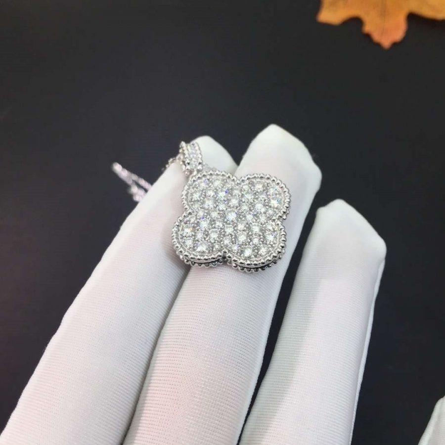 [Clover Jewelry]CLOVER 25MM SILVER FULL DIAMOND BIG CLOVER NECKLACE