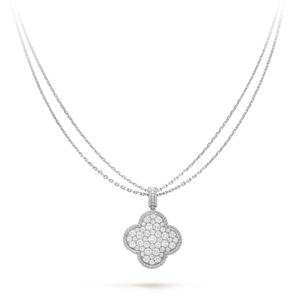 [Clover Jewelry]CLOVER 25MM SILVER FULL DIAMOND BIG CLOVER NECKLACE