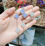 [Clover Jewelry]CLOVERS THE 10-MOTIFS CHALCEDONY DIAMONDS SILVER NECKLACE