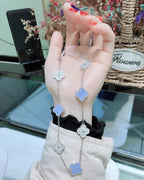[Clover Jewelry]CLOVER 10 MOTIFS CHALCEDONY DIAMONDS SILVER NECKLACE