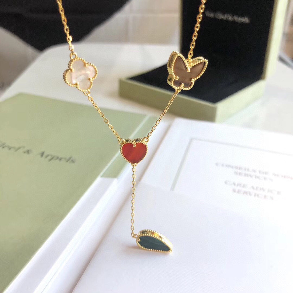 [Clover Jewelry]LUCKY SPRING 4 MOTIFS ROSE GOLD NECKLACE