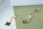 [Clover Jewelry]CLOVER 5 MOTIFS DARK MOP AND DIAMONDS PINK GOLD BRACELET