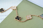 [Clover Jewelry]CLOVER 5 MOTIFS DARK MOP AND DIAMONDS PINK GOLD BRACELET